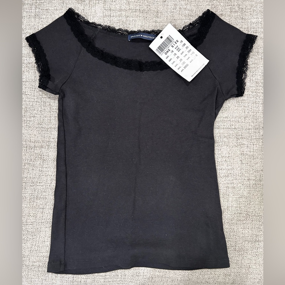Brandy Melville Black Lace Trim Tee